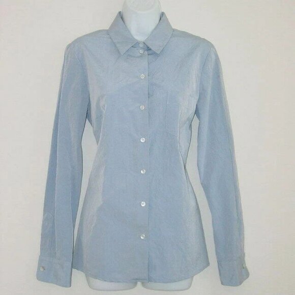 New MICHAEL KORS Blue Cotton Crushed Techno Button Shirt Top 4 - Picture 1 of 4